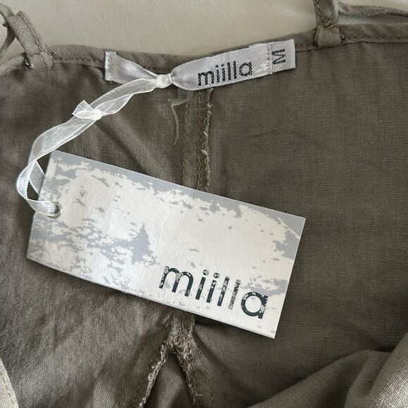Miila Linen Blend Slip Dress Tiered Olive Green Button Front LagenLook Size M - Picture 5 of 9